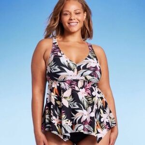 Kona Sol Tropical Print Tankini Top Plus size X 14/16 NWT